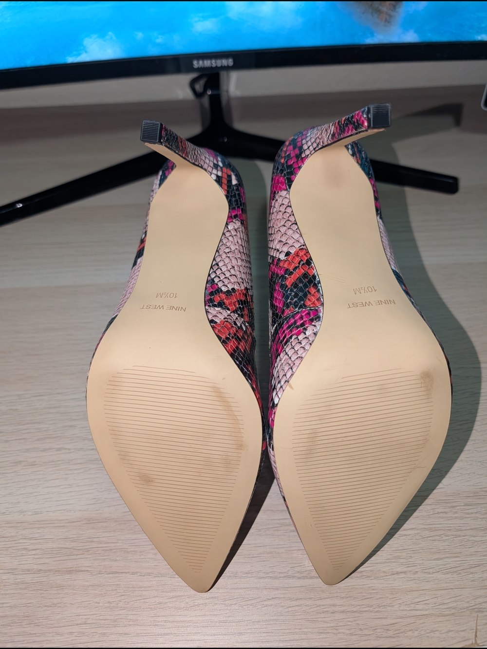 Nine West Tatiana Pink Snake-Print Pointed Toe Pumps - Picture 4 of 5
